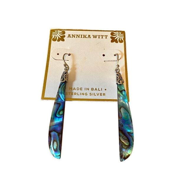 Beautiful Sterling Silver & Abalone Long Drop Earrings. - Picture 1 of 5